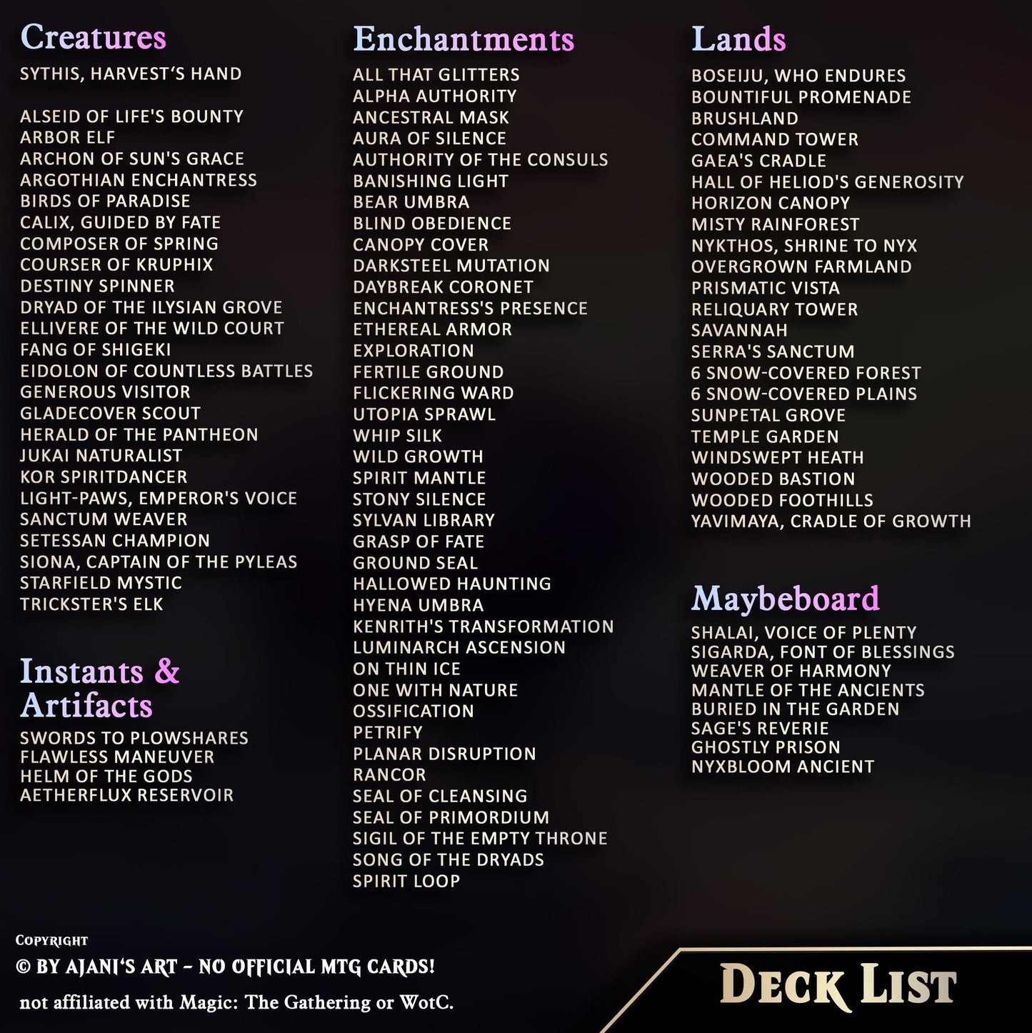 Sythis Aura EDH Deck (Anime Waifu)